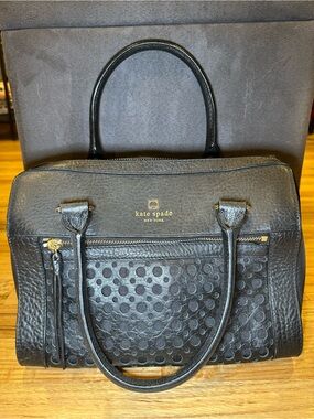kate spade Black Leather Satchel with Polka Dot Embossing